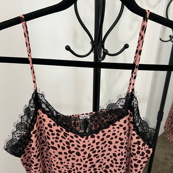 Now N Forever NWOT Pink and Black Lace Trim Slip Dress - Picture 3 of 7